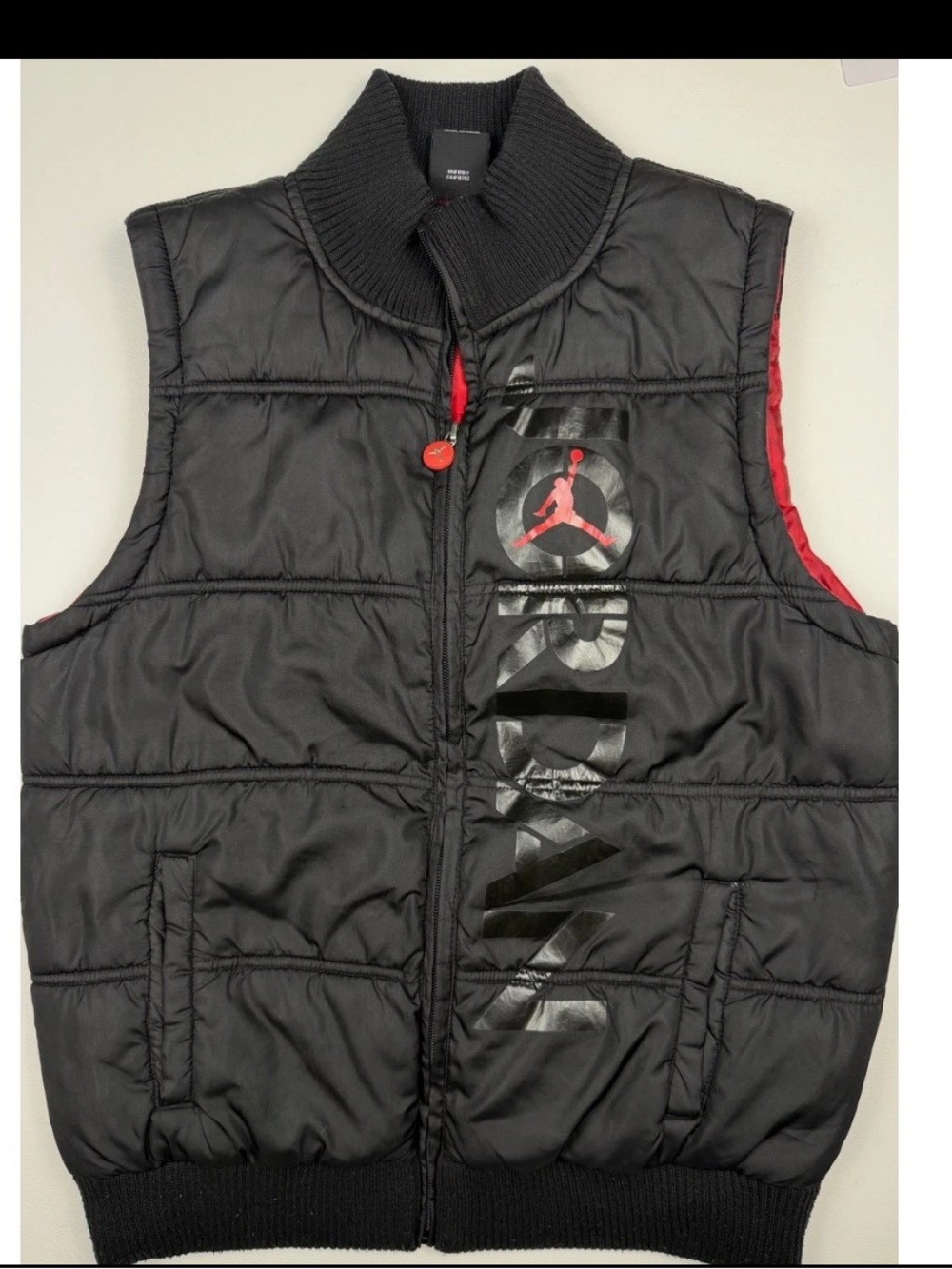 Jordan boys Black Puffer Vest with Red Accents